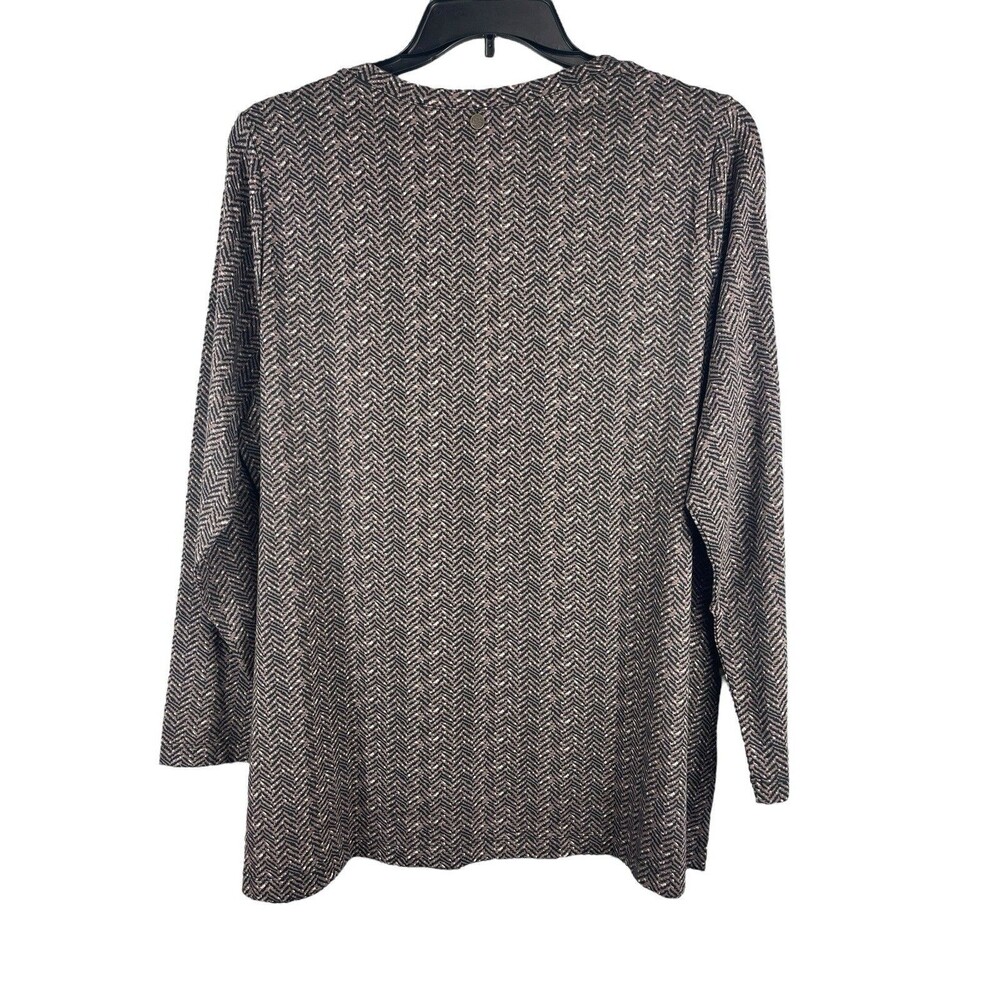 Soft Surroundings 2X Herringbone Print Long Sleeve Top Velvet Embroidered Collar - Picture 4 of 13
